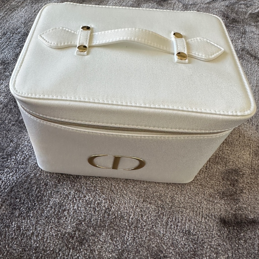 Authentic Dior Beauty Cream Vanity Case with Gold Accents